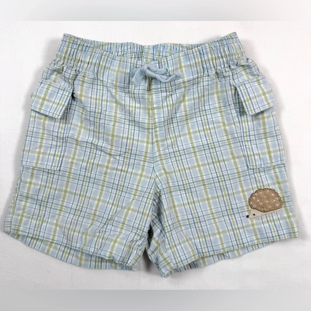 GYMBOREE Baby Boys' Garden‎ Party Plaid Hedgehog Applique Shorts Preppy 6-12M